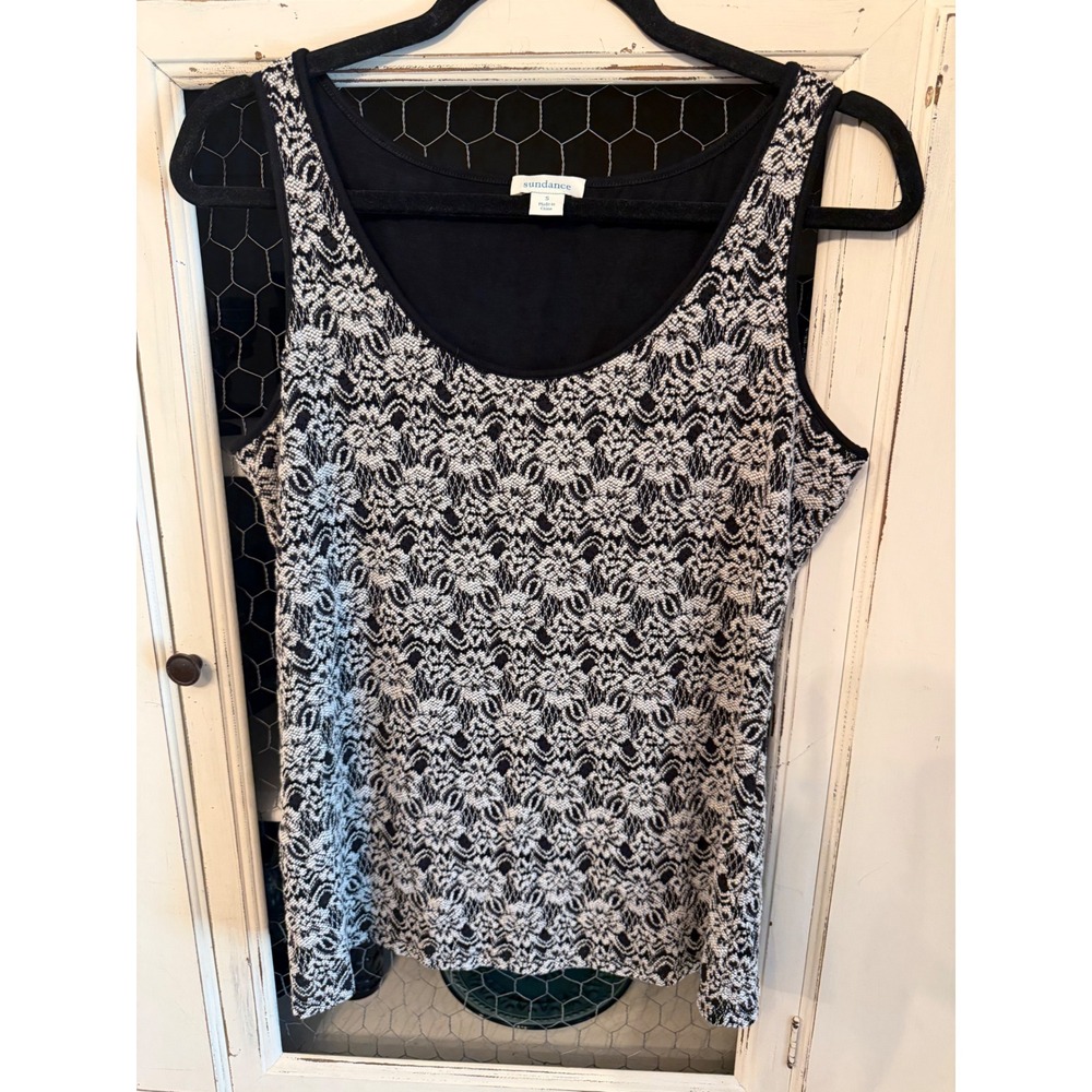 Sundance Womens‎ Small Black White Lace Overlay Sleeveless Tank Top Scoop Neck